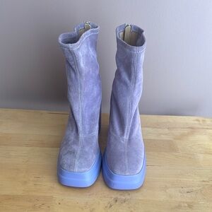 Free People Purple Heeled Boots Suede-Like Mid-Calf